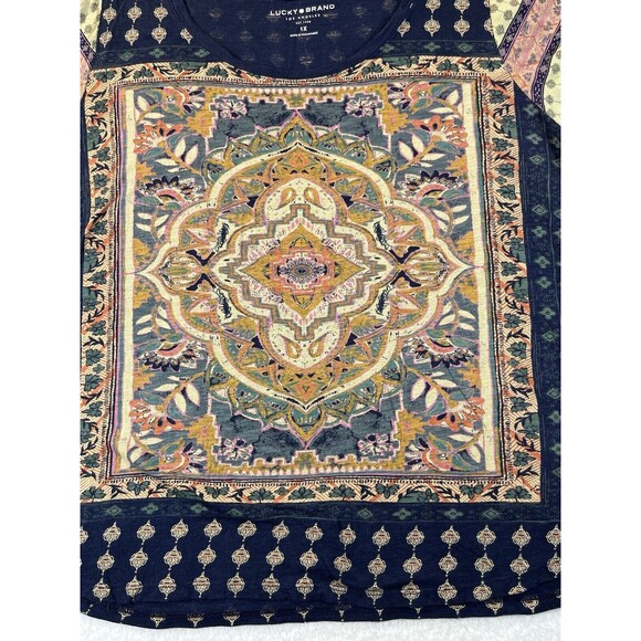 Lucky Brand Tee Womens Plus 1X Persian Carpet Top Scoop S/S Bohemian Lagenlook - Picture 5 of 8